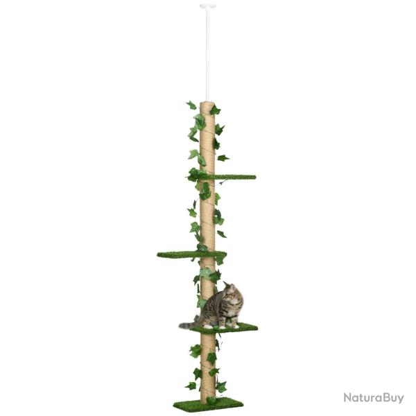 Arbre � chat poteau � griffer fixation plafond 37 x 21 x 202-242 cm r�glable stable design en panne