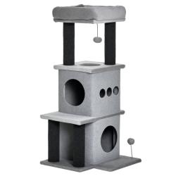 Arbre &agrave; chat 48 x 48 x 100 cm niches plateformes lit griffoir 3 niveaux stable design en panneaux d
