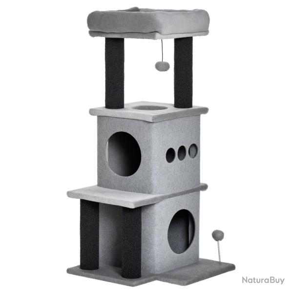 Arbre � chat 48 x 48 x 100 cm niches plateformes lit griffoir 3 niveaux stable design en panneaux d
