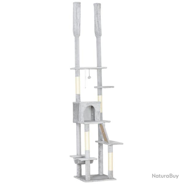 Arbre � chat du sol au plafond 48 x 48 x 225-255 cm stabilit� hamac moelleux style minimaliste en p