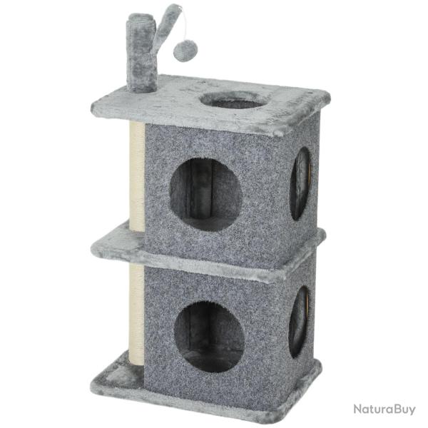 Arbre � chat tour 43 x 33 x 80 cm 2 niches prot�ge les meubles base stable moderne en panneau de pa