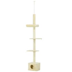 Arbre &agrave; chat &agrave; griffer 40 x 31 x 230 - 260 cm 4 niveaux stable niche fixation plafond moderne cosy