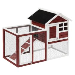 Clapier pour lapins avec enclos ext&eacute;rieur 123,5 x 62,6 x 92,5 cm niche sur&eacute;lev&eacute;e plateau rustique e