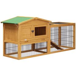Clapier pour lapins deux niveaux avec enclos ext&eacute;rieur 150 x 52,5 x 68 cm nettoyage facile &eacute;pur&eacute; ru