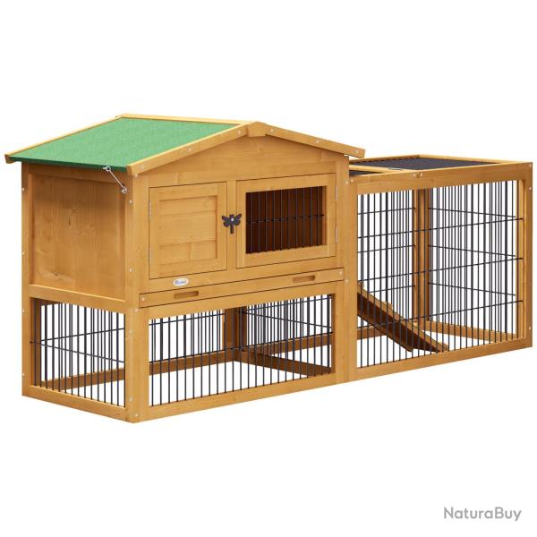 Clapier pour lapins deux niveaux avec enclos ext�rieur 150 x 52,5 x 68 cm nettoyage facile �pur� ru