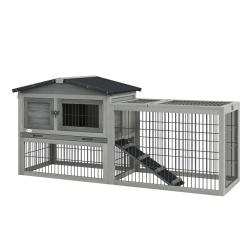 Clapier pour lapins enclos deux niveaux 150 x 52 x 68 cm nettoyage facile et rampe design rustique