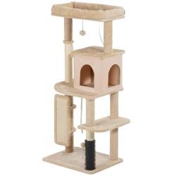 Arbre &agrave; chat tour de jeux 55 x 44 x 132 cm avec lit maison griffoirs scandinave &eacute;pur&eacute; en panneau de