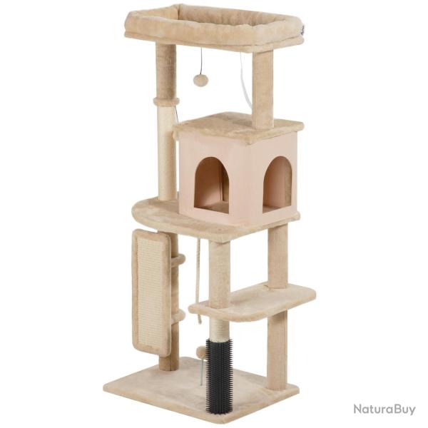 Arbre � chat tour de jeux 55 x 44 x 132 cm avec lit maison griffoirs scandinave �pur� en panneau de