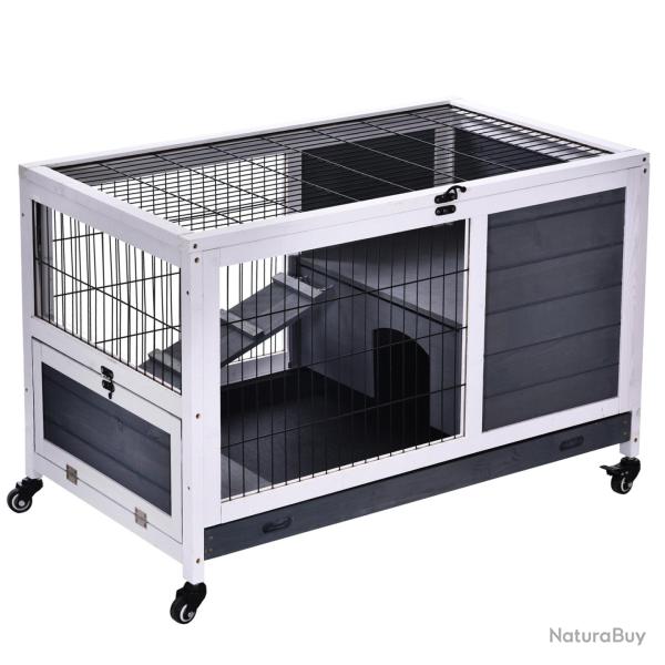 Clapier lapin int�rieur double niveau 90 x 53 x 59 cm toit ouvrant plateau amovible design scandina