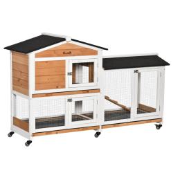 Clapier ext&eacute;rieur pour lapins 157.4 x 53 x 99.5 cm nettoyage facile &agrave; roulettes toit imperm&eacute;able ru