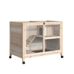 Clapier pour lapins int&eacute;rieur deux &eacute;tages 91.5 x 53.3 x 73 cm sur roulettes scandinave &eacute;pur&eacute; en boi