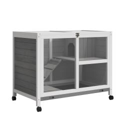 Clapier 2 &eacute;tages pour rongeurs 91,5 x 53,3 x 73 cm facile &agrave; nettoyer roulettes style rustique en bo