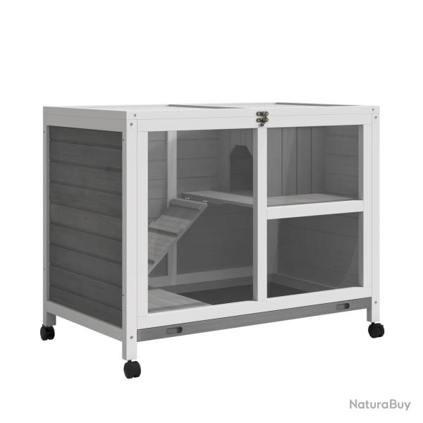 Clapier 2 �tages pour rongeurs 91,5 x 53,3 x 73 cm facile � nettoyer roulettes style rustique en bo