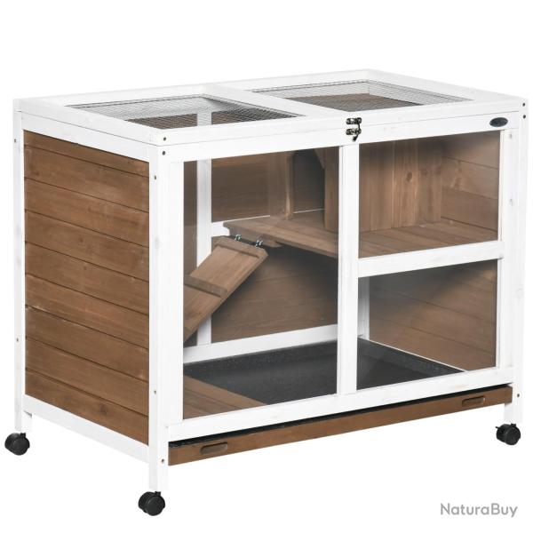 Clapier petits animaux � roulettes 91.5 x 53.3 x 73 cm double niveau toit ouvrant finition mate rus
