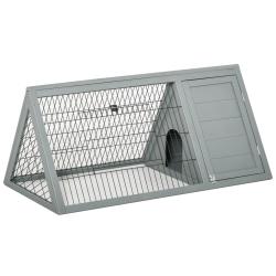 Clapier triangulaire enclos ext&eacute;rieur et niche double porte 116 x 62,2 x 52,5 cm s&eacute;curis&eacute; &eacute;pur&eacute; a&eacute;r