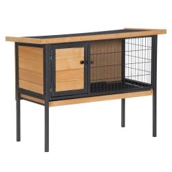 Clapier sur&eacute;lev&eacute; pour lapins 91.5 x 45 x 70 cm toit ouvrant plateau coulissant rustique design ext&eacute;