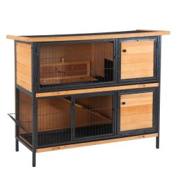Clapier pour lapins ext&eacute;rieur 122 x 50 x 101 cm rampe antid&eacute;rapante portes verrouillables rustique