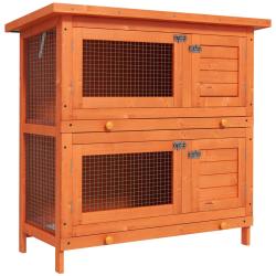 Clapier double pour lapins 90 x 45 x 90 cm toit ouvrant tiroirs coulissants rustique pour jardin te