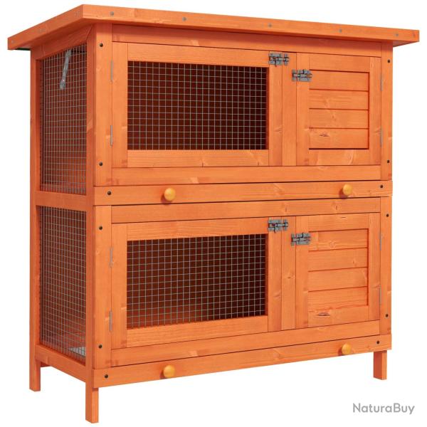 Clapier double pour lapins 90 x 45 x 90 cm toit ouvrant tiroirs coulissants rustique pour jardin te