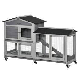 Clapier pour lapins ext&eacute;rieur 157.4 x 53 x 99.5 cm roulettes 3 plateaux coulissants entretien ais&eacute;