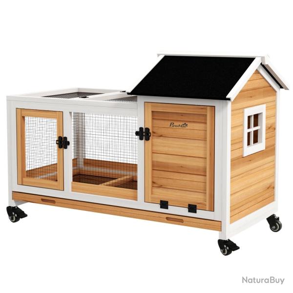 Clapier pour lapins 108 x 58 x 73,5 cm aire de jeu abrit�e tiroir coulissant rustique avec cottage