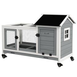 Clapier pour lapins sur roulettes 108 x 58 x 73.5 cm tiroir coulissant aire de jeu cottage style ru
