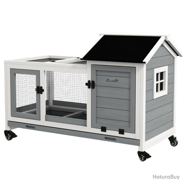 Clapier pour lapins sur roulettes 108 x 58 x 73.5 cm tiroir coulissant aire de jeu cottage style ru