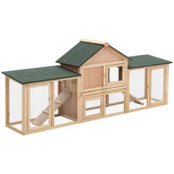 Clapier pour lapins 210 x 45,5 x 84,5 cm toit bitum&eacute; imperm&eacute;able tiroir &agrave; d&eacute;jection rustique jardin