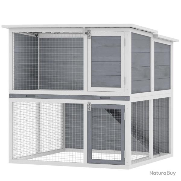 Clapier lapin ext�rieur 2 �tages 98 x 95 x 102.5 cm toit �tanche plateau amovible s�curis� rampe ru