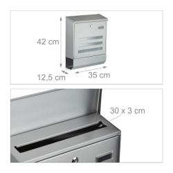 Bo&icirc;te aux lettres moderne avec compartiment journaux 30 x 40 x 10 cm design pratique en inox argent