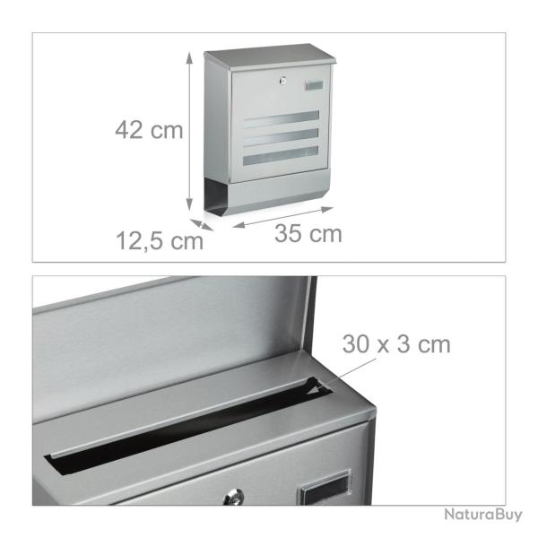 Bo�te aux lettres moderne avec compartiment journaux 30 x 40 x 10 cm design pratique en inox argent