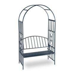 Arche de jardin avec banc deux places pratique d&eacute;coratif 205 x 115 x 50 cm en fer gris 13_0003439