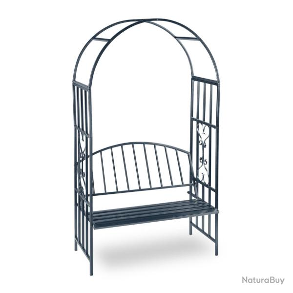 Arche de jardin avec banc deux places pratique d�coratif 205 x 115 x 50 cm en fer gris 13_0003439