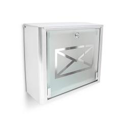 Bo&icirc;te aux lettres murale moderne avec porte en verre 40 x 30 x 10 cm design &eacute;l&eacute;gant en inox argent&eacute;