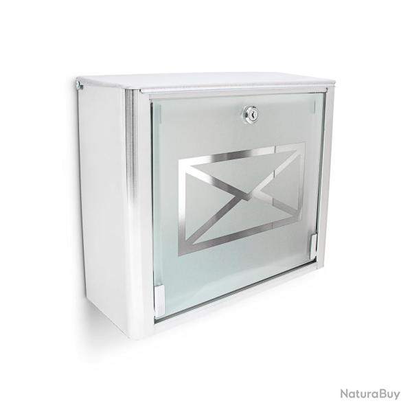 Bo�te aux lettres murale moderne avec porte en verre 40 x 30 x 10 cm design �l�gant en inox argent�