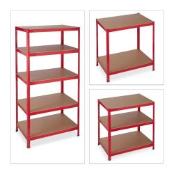 &Eacute;tag&egrave;re de rangement charge lourde ajustable 180 x 90 x 60 cm pour garage et cave en m&eacute;tal rouge 13
