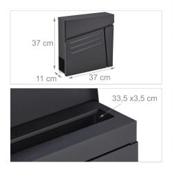 Bo&icirc;te aux lettres murale moderne avec porte-journaux design &eacute;pur&eacute; 40 x 30 x 10 cm en acier noir mat