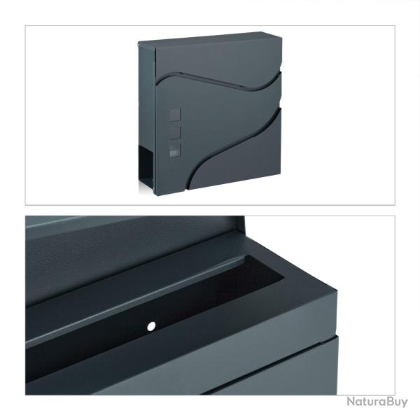 Bo�te aux lettres murale avec porte-journaux design moderne 37 x 12 x 35 cm en acier anthracite 13_