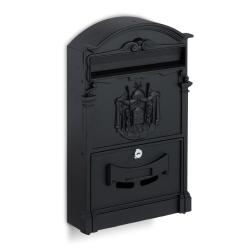 Bo&icirc;te aux lettres murale vintage en acier 40 x 30 x 10 cm avec serrure design antique en noir 13_00