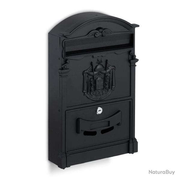 Bo�te aux lettres murale vintage en acier 40 x 30 x 10 cm avec serrure design antique en noir 13_00