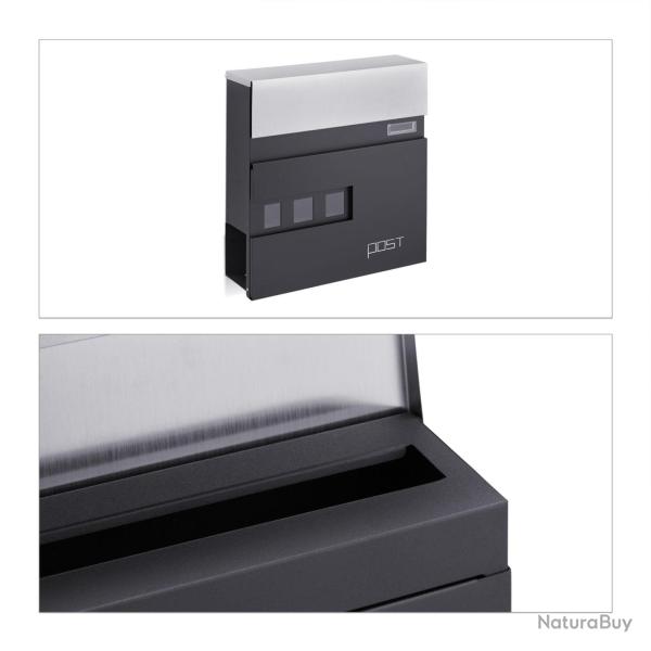 Bo�te aux lettres moderne murale avec porte-journaux 40 x 30 x 10 cm design �pur� finition mate en