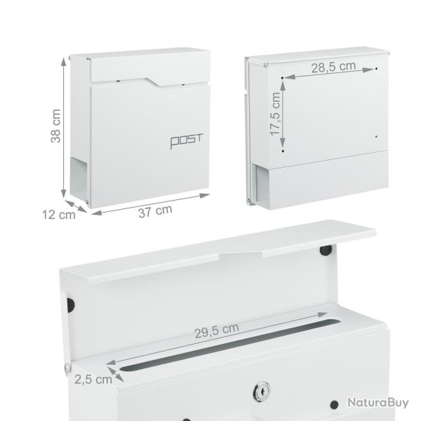 Bo�te aux lettres murale moderne pratique 38 x 37 x 12 cm avec porte-journaux en m�tal noir 13_0017