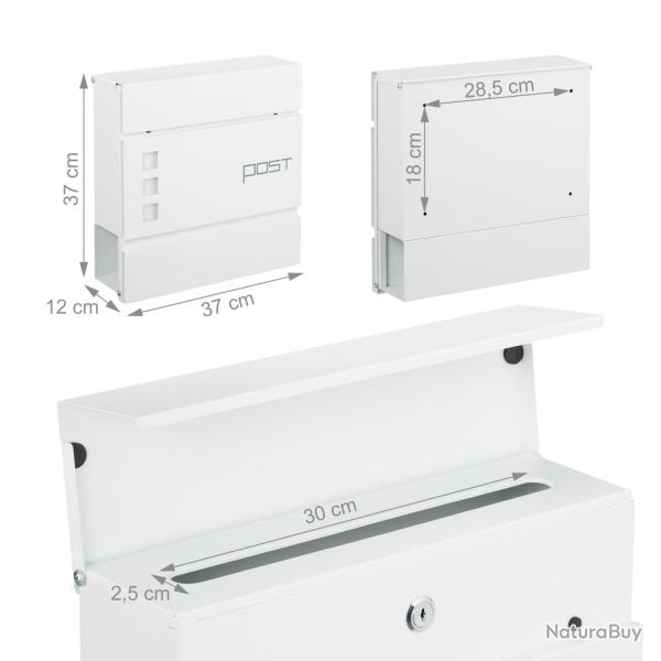 Bo�te aux lettres moderne avec porte-journaux pour enveloppes format C4 37 x 37 x 12 cm en fer noir