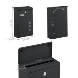 Bo&icirc;te aux lettres spacieuse avec 3 vitres pratiques pour un usage mural 40 x 25 x 11,5 cm en fer no