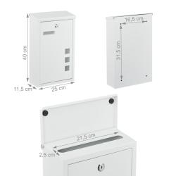 Bo&icirc;te aux lettres spacieuse avec 3 vitres pratiques pour un usage mural 40 x 25 x 11,5 cm en fer no