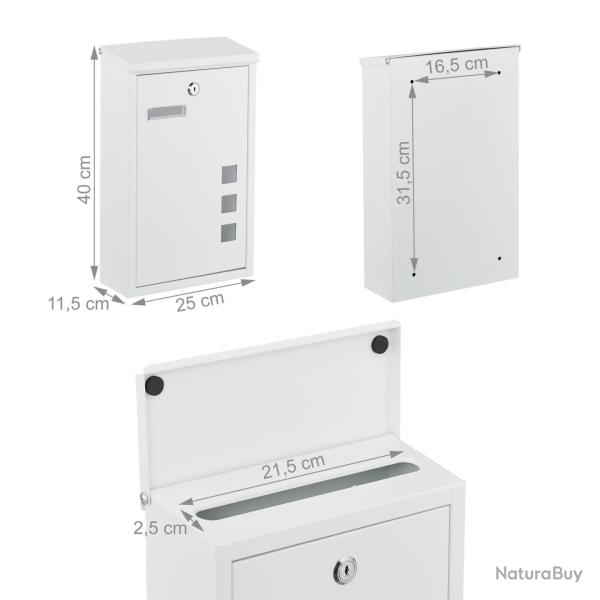 Bo�te aux lettres spacieuse avec 3 vitres pratiques pour un usage mural 40 x 25 x 11,5 cm en fer no