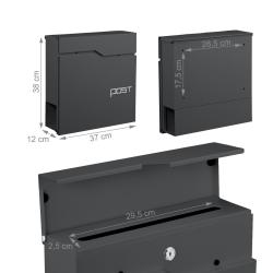 Bo&icirc;te aux lettres murale moderne pratique 38 x 37 x 12 cm avec porte-journaux en m&eacute;tal noir 13_0017