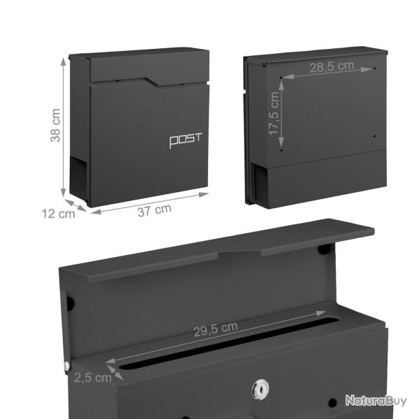 Bo�te aux lettres murale moderne pratique 38 x 37 x 12 cm avec porte-journaux en m�tal noir 13_0017