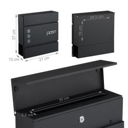 Bo&icirc;te aux lettres moderne pratique avec porte-journaux 37 x 37 x 12 cm en fer noir 13_0017444