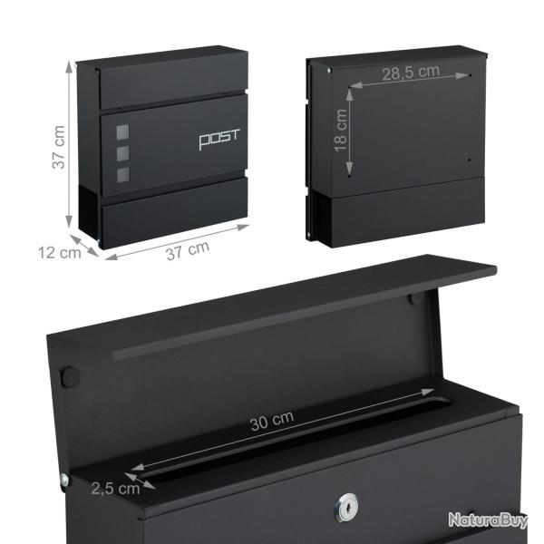 Bo�te aux lettres moderne pratique avec porte-journaux 37 x 37 x 12 cm en fer noir 13_0017444